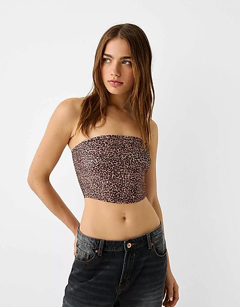 Bershka Bandeau-Top Mit Umschlag Damen S Beige günstig online kaufen