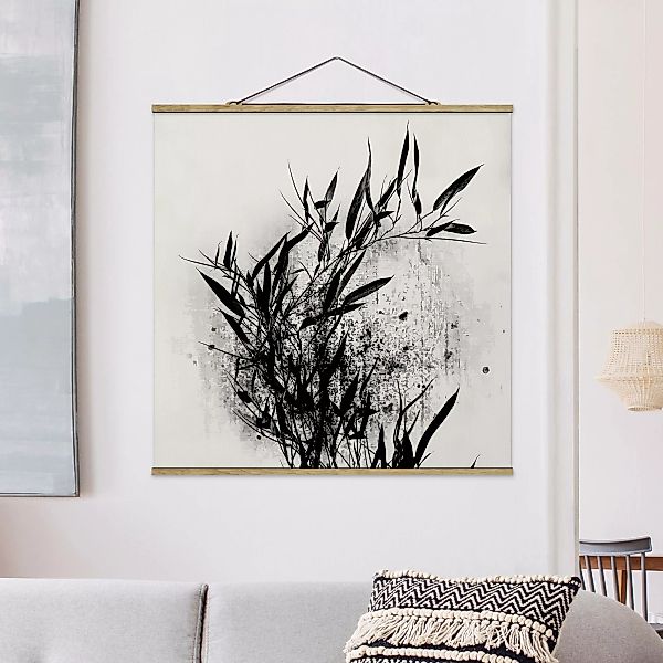 Stoffbild mit Posterleisten Grafische Pflanzenwelt - Schwarzer Bambus günstig online kaufen