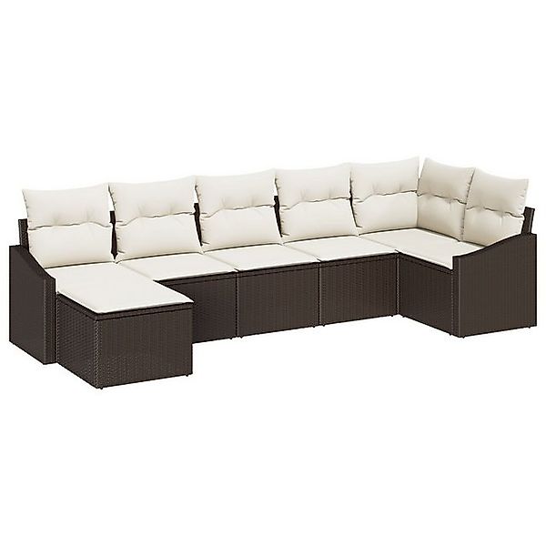 vidaXL Loungesofa 7-teiliges Garten Essgruppe mit Kissen Braun Poly Rattan, günstig online kaufen