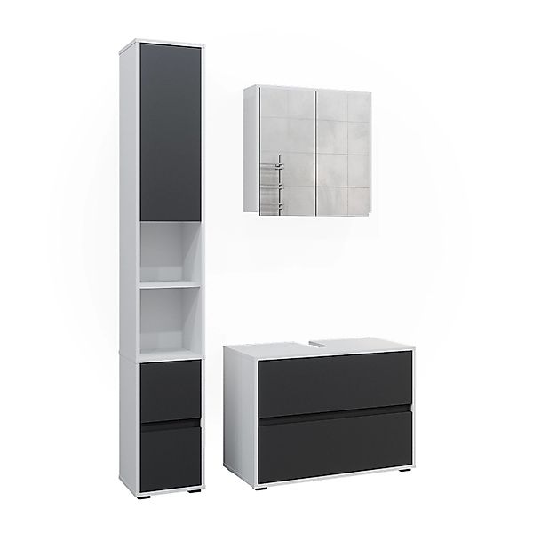 Vicco Badmöbel-Set Maltin Weiß/Anthrazit 3 Teile mit Hochschrank günstig online kaufen