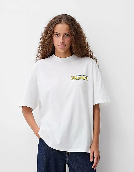 Bershka T-Shirt Shrek Mit Kurzen Ärmeln Und Print Damen L Weiss günstig online kaufen