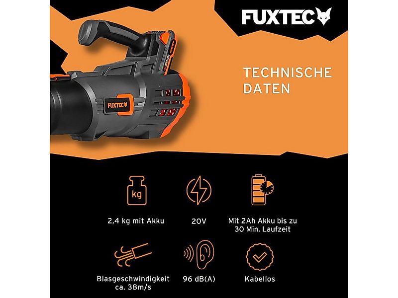 FUXTEC Akku-Laubbläser FX-E1LB20, 38m/s, 20V, 137km/h Blasgeschwindigkeit, günstig online kaufen