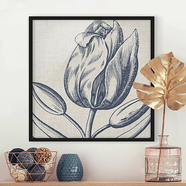 Bild mit Rahmen Blumen - Quadrat Indigo Blüte auf Leinen IV günstig online kaufen