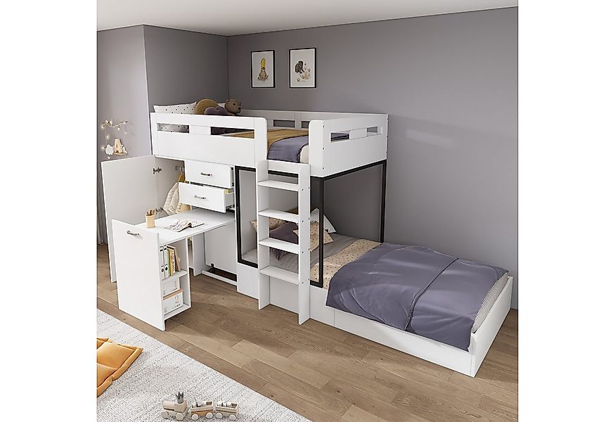 STILVORA Bettgestell 90×200 Etagenbett mit Kleiderschrank & Tisch,Jugendbet günstig online kaufen