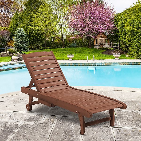 Outsunny Sonnenliege klappbar aus Tannenholz, mobile Gartenliege in Braunro günstig online kaufen