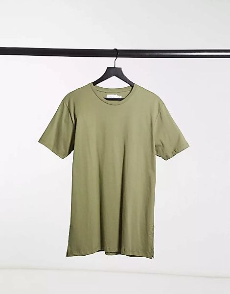 Topman – Lang geschnittenes T-Shirt in Grün günstig online kaufen