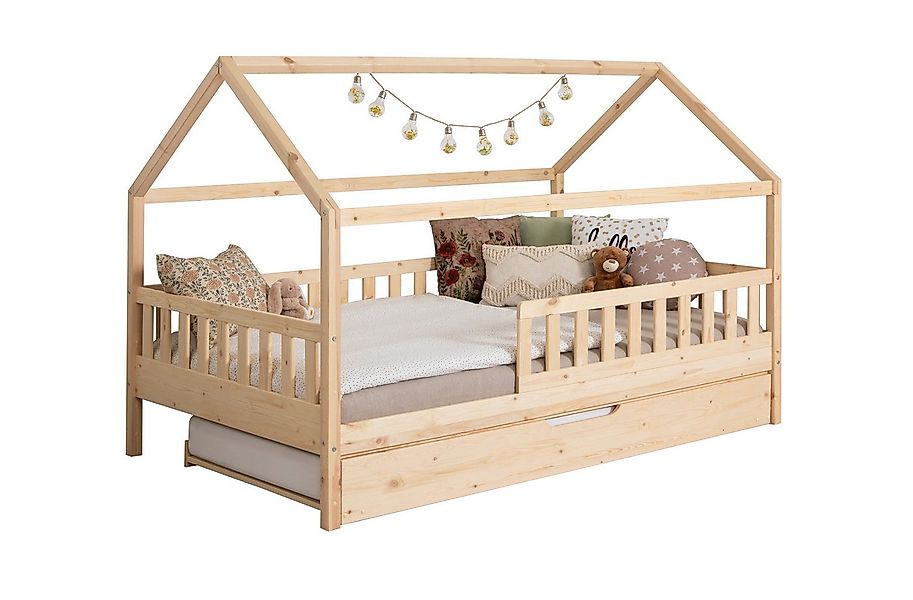 Ticaa Hausbett Kay mit Rausfallschutz und Zusatzbett aus Kiefer, Kinderbett günstig online kaufen