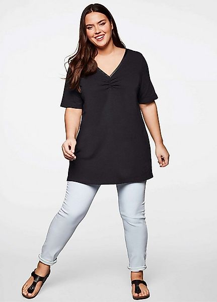Sheego T-Shirt Longshirt Kurzarm mit Raffung günstig online kaufen
