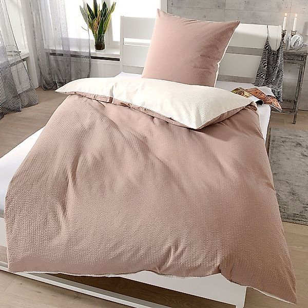 Janine Bettwäsche taupe/ecru, Seersucker, 3 teilig, günstig online kaufen