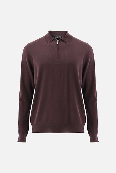 Poloshirt Langarm mit Reißverschluss aus merzerisierter Wolle günstig online kaufen