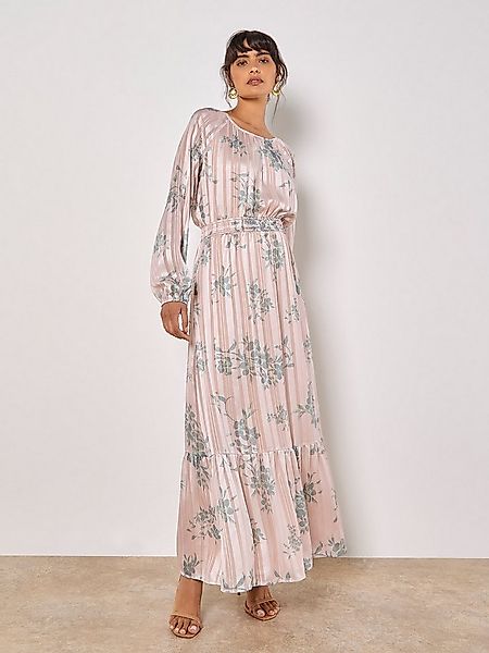 Apricot Maxikleid Silhouette Floral Satin Schimmer Maxi Kleid mit Plisseefa günstig online kaufen