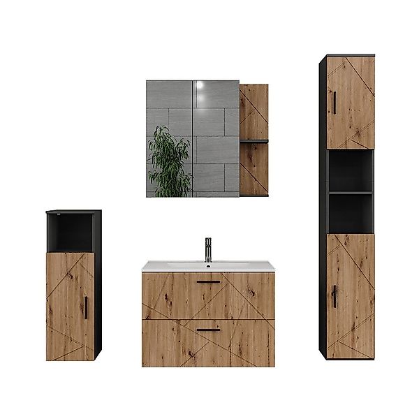 Vicco Badmöbel-Set Irma, Anthrazit/Artisan, 5 Teile, günstig online kaufen