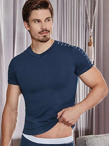 Berrak Collection T-Shirt Modal Qualität Herren V-Ausschnitt Shirt Navyblau günstig online kaufen