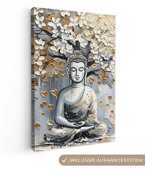 OneMillionCanvasses® Leinwandbild Buddha - Blumen - Baum - Gold - Modern, F günstig online kaufen