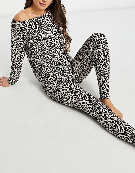 ASOS DESIGN – Mix & Match – Bunter Pyjama mit Leggings mit Leopardenmuster- günstig online kaufen