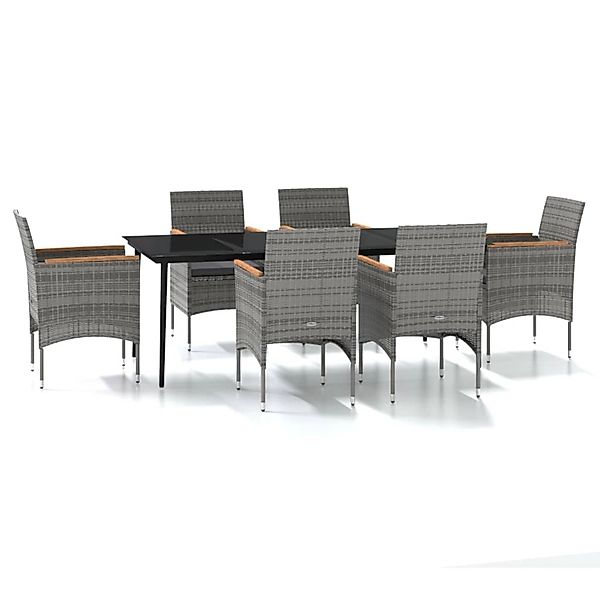 vidaXL 7-Tlg Garten-Essgruppe mit Kissen Grau und Schwarz 3099351 günstig online kaufen