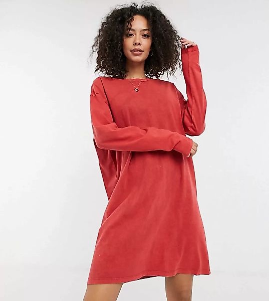 ASOS DESIGN Tall – Langärmliges, übergroßes T-Shirt-Kleid in gebranntem Ora günstig online kaufen