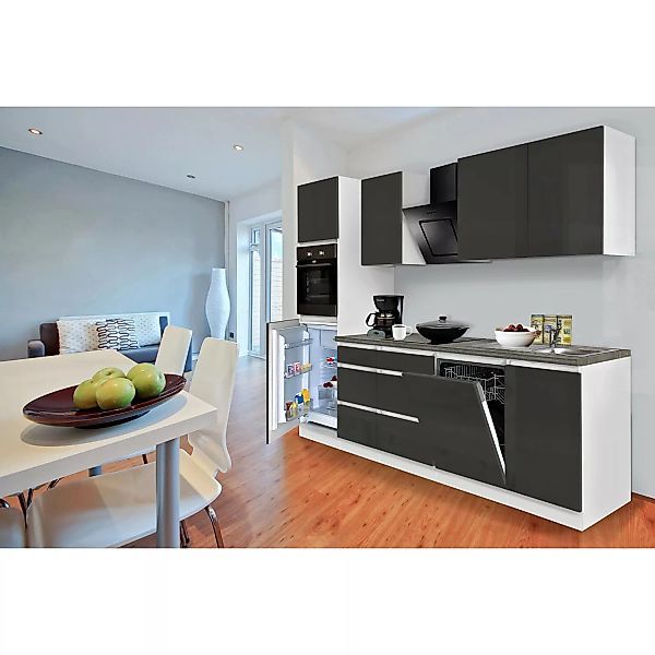 Respekta Premium Küchenzeile 280 cm Grifflos Grau Hochglanz-Weiß günstig online kaufen