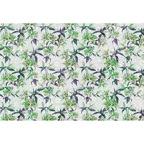 Fototapete Blumen Lilie Mosaik Grafik Grün Violett 4,00 m x 2,70 m FSC® günstig online kaufen