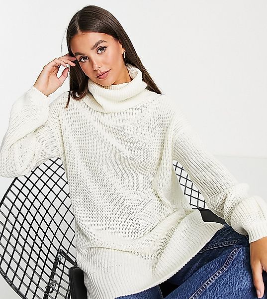 Vero Moda Tall – Longline-Pullover aus Wollmix in Creme mit Rollkragen-Weiß günstig online kaufen