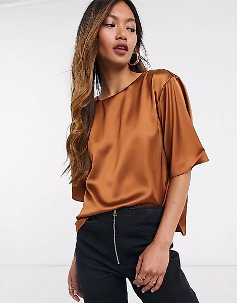 ASOS DESIGN Satin-T-Shirt in Ginger-Orange günstig online kaufen