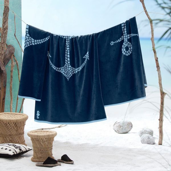 Seahorse Strandtuch "Captain" 100x180, für Strand und Pool, maritim, Anker günstig online kaufen