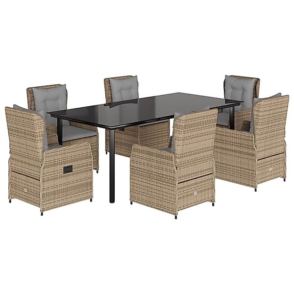 vidaXL 7-Tlg Garten-Essgruppe mit Kissen Beige Poly Rattan 3262880 günstig online kaufen