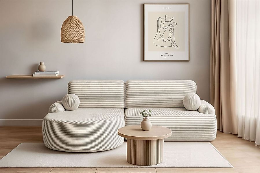 Lookway Ecksofa CLEO CORD Rundes Ecksofa mit Schlaffunktion und Bettkasten günstig online kaufen