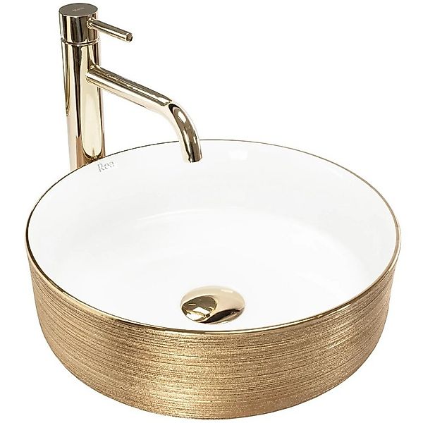 wohnwerk.idee Aufsatzwaschbecken Waschbecken Keramik Sami Brushed Gold Gebü günstig online kaufen