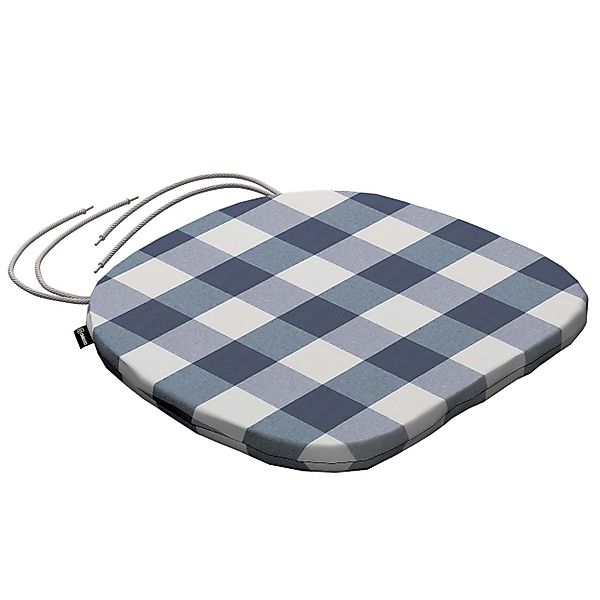 Stuhlkissen Marcus mit Bindeschnur, weiss-dunkelblau kariert, 40 x 37 x 2,5 günstig online kaufen