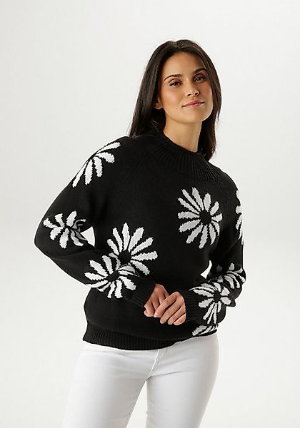 Aniston SELECTED Strickpullover mit großen, fantasievollen Blüten - NEUE KO günstig online kaufen