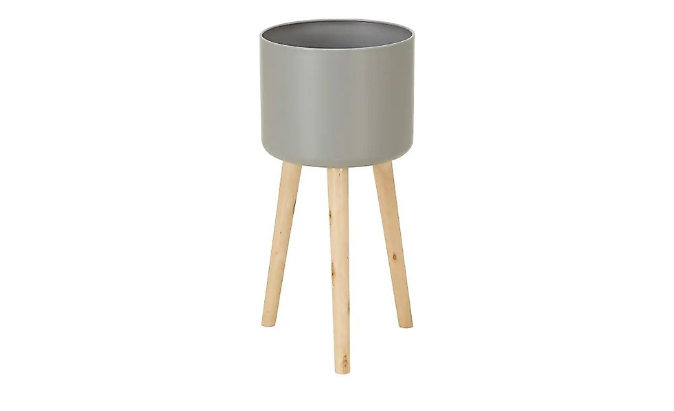 Übertopf auf Holzbeinen   ¦ grau ¦ Massivholz,Metall,Holz ¦ Maße (cm): H: 5 günstig online kaufen