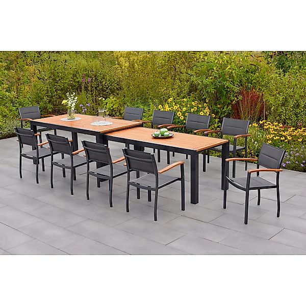Merxx Paxos Set 11-tlg. 10 Stapelsessel Flex-Gartentisch Ausziehbar günstig online kaufen