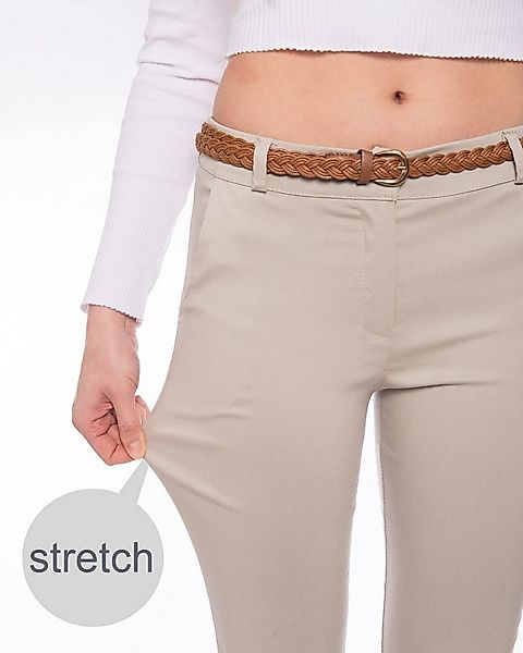 Kendindza Chinohose Chino Damen Hose Stretch mit Gürtel Stoffhose Damen ele günstig online kaufen