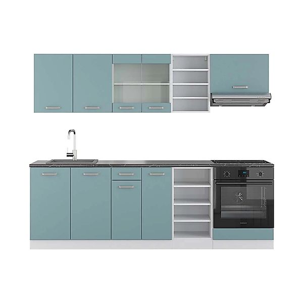 Vicco R-Line Küchenzeile Blau-Grau/Weiß 240 cm AP Anthrazit günstig online kaufen