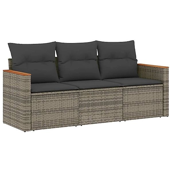 vidaXL 3-Tlg Garten-Sofagarnitur mit Kissen Grau Poly Rattan 3225759 günstig online kaufen