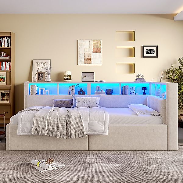 MODFU Schlafsofa mit Leinenbezug, Kinderbett Polsterbett, günstig online kaufen