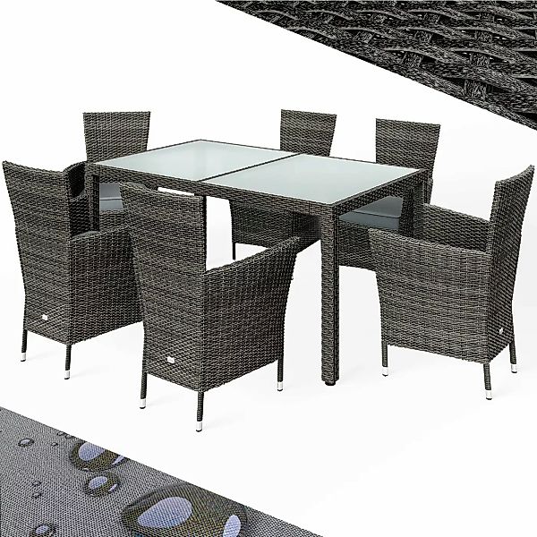 Polyrattan Garten-Sitzgruppe 7-tlg Grau/Anthrazit günstig online kaufen