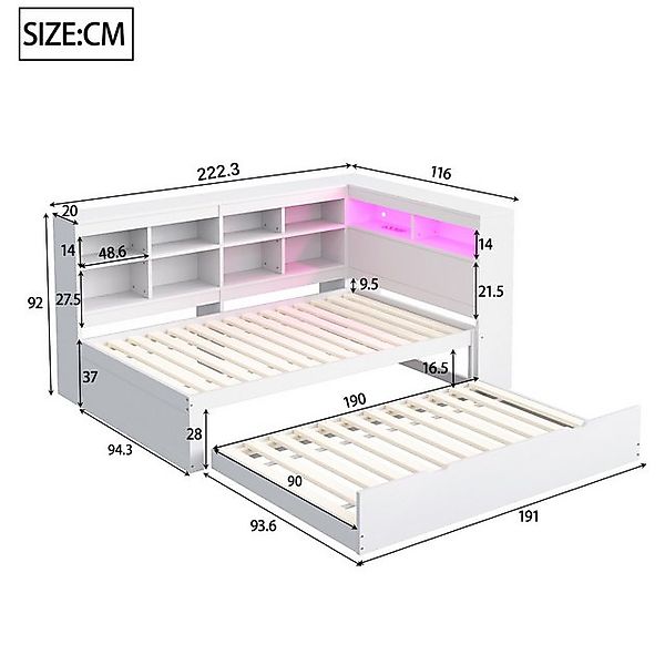 Odikalo Ausziehbett Daybett Schlafsofa USB LED Regal Ablagefächern Stauraum günstig online kaufen