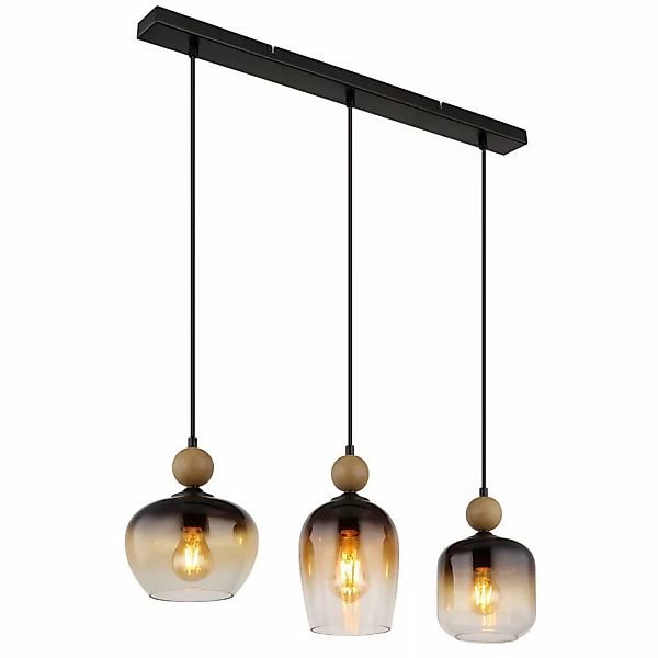 GLOBO Pendelleuchte COMMY 15702-3 schwarz Rauch Glas Metall B/H/T: ca. 18x1 günstig online kaufen