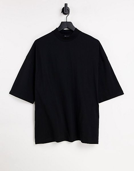 ASOS DESIGN – Oversize-T-Shirt in Schwarz mit Stehkragen günstig online kaufen