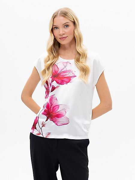 Passioni T-Shirt in weiß mit pinken Blumen Sommer T-Shirt mit pinken Blumen günstig online kaufen