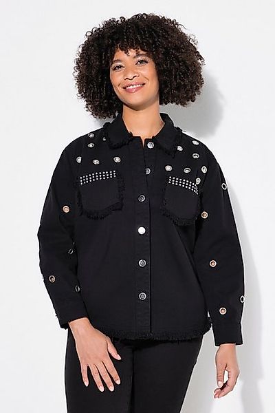 Angel of Style Kurzjacke Jeansjacke Ösen Fransensaum Hemdkragen Langarm günstig online kaufen