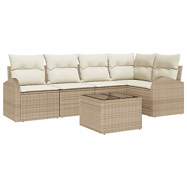 vidaXL Garten-Sofa-Set mit Kissen 6-Tlg Beige Poly Rattan 3346051 günstig online kaufen