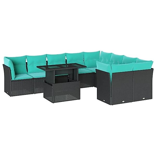 vidaXL 10-Tlg Gartensofa-Set mit Kissen Schwarz Polyrattan 3266837 günstig online kaufen