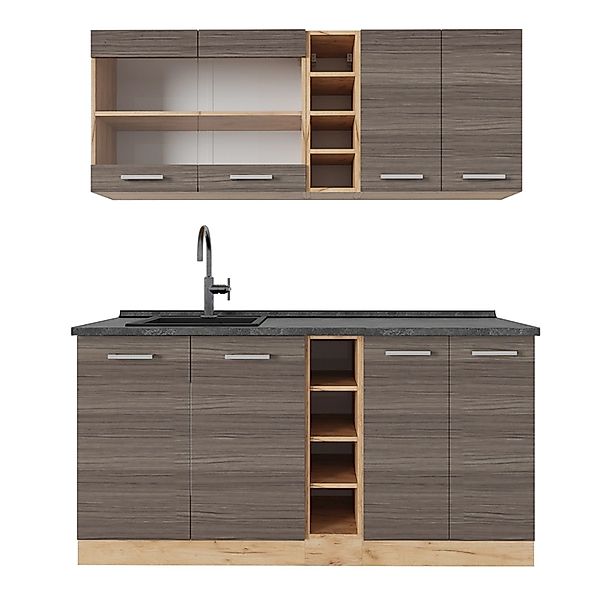 Vicco R-Line Singleküche Edelgrau/Goldkraft Eiche 160 cm AP Anthrazit ohne günstig online kaufen