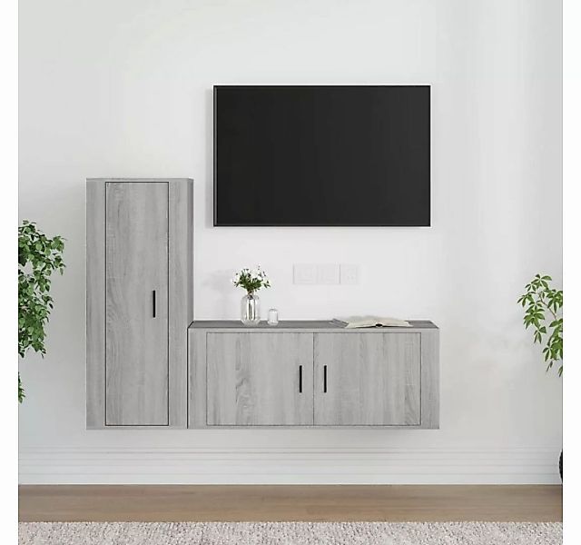 furnicato TV-Schrank 2-tlg. TV-Schrank-Set Grau Sonoma Holzwerkstoff günstig online kaufen