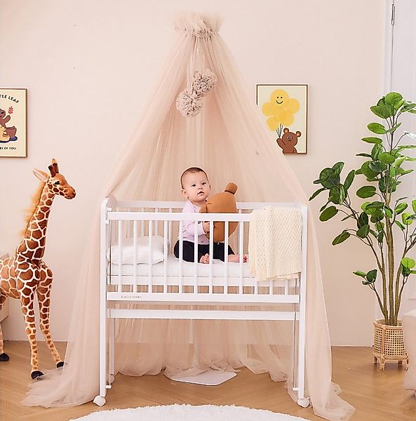 Alavya Home® Betthimmel mit 2 Bommeln und Himmelstange, 120cm lang, Babyzim günstig online kaufen