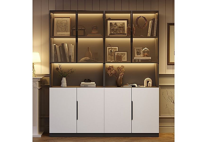 STILVORA Vitrine 2m Highboard Sideboard mit LED-leuchten und Glastüren,Beis günstig online kaufen