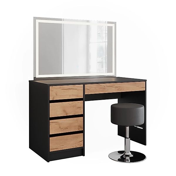 Vicco Schminktisch Sherry, Anthrazit/Goldkraft Eiche, 120 x 75 cm mit LED-S günstig online kaufen